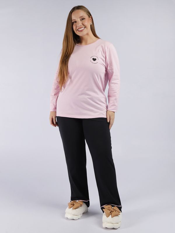 Pijama Longo Plus Size Feminino ROSA/PRETO G1