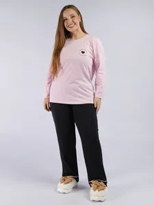 Pijama Longo Plus Size Feminino ROSA/PRETO G1