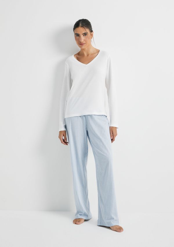 Pijama Longo Feminino Decote V - Off white M