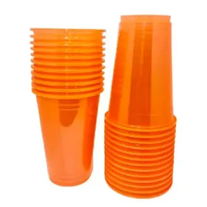 Copo Plástico Descartável Biodegradável Crystal Neon Laranja 300ml 25 Unidades 3651 - Trik Trik