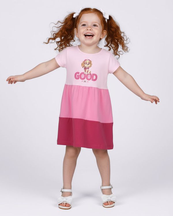 Vestido Bebê Algodão Três Marias Patrulha Canina Skye Rosa 1