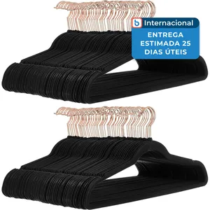 Cabides Amazon Basics Antiderrapantes Com 100 Unidades Preto E Dourado Rosa A-MBI