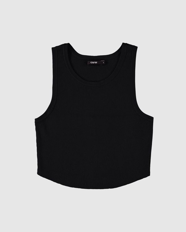 Regata Cropped Feminina Barra Arredondada Em Tricô - ENFIM Preto - G