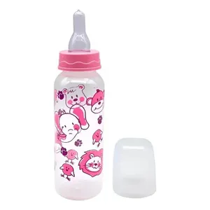 Mamadeira Cristal Reta Com Bico Em Silicone Ort 240ml - Rosa