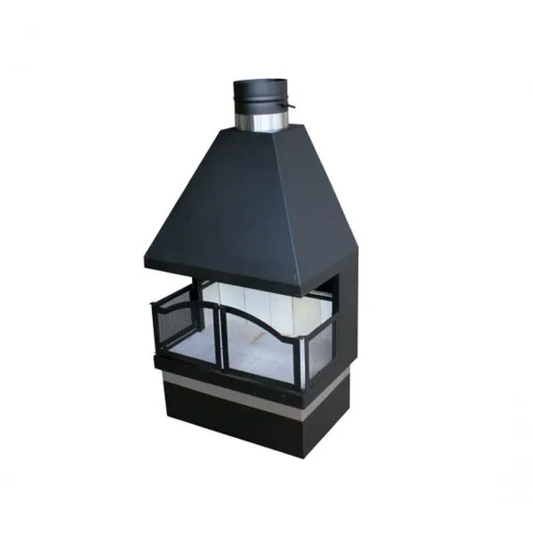Lareira de Centro Retangular 101 X 60 X 41cm em Aço com Canos e Chapéu Fixo Adams para Lenha Lareira de Centro Retangular 101 X 60 X 41cm em Aço com Kit Completo Adams