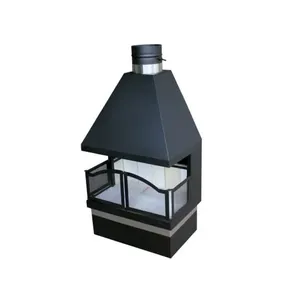 Lareira de Centro Retangular 101 X 60 X 41cm em Aço com Canos e Chapéu Fixo Adams para Lenha Lareira de Centro Retangular 101 X 60 X 41cm em Aço com Kit Completo Adams