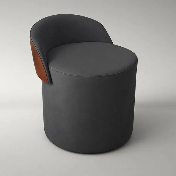 Puff Encosto Corino Suede Redondo Confortável Sala Moderno Cinza Escuro