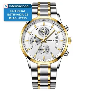 Relógio Masculino Cronógrafo CRRJU Prata Dourado e Branco CJ2214SLGSW A-MBI
