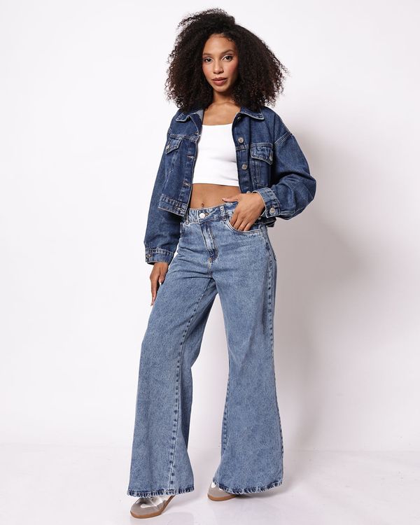 Calça Jeans Feminina Sawary Super Wide Leg Azul 40