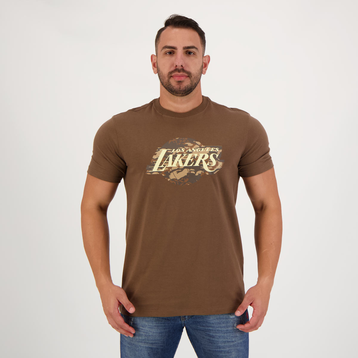 Camiseta New Era NBA Los Angeles Lakers Logo Camo Marrom