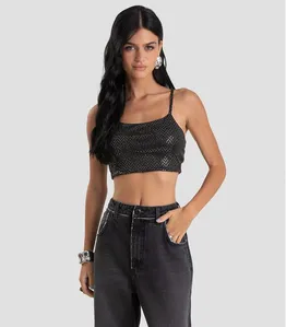 Top Feminino de Alça em Malha Lantejoula Dianna Preto P