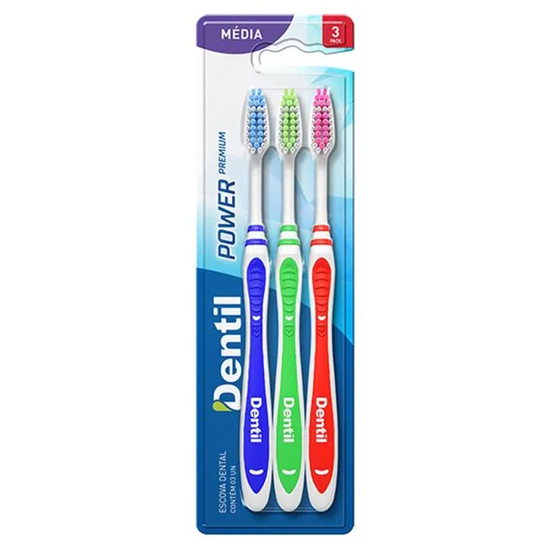 Escova De Dente Dentil Power Premium Média 3 Unidades