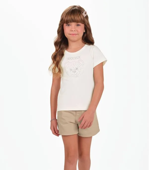 Conjunto Infantil Blusa Com Shorts Trick Nick Bege 4