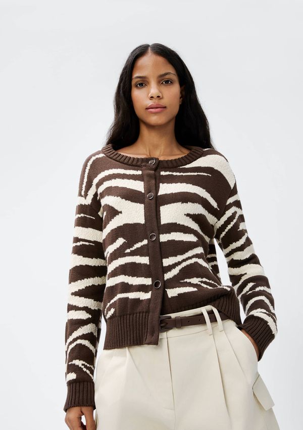 Cardigan Feminino Em Tricô Animal Print - Marrom M