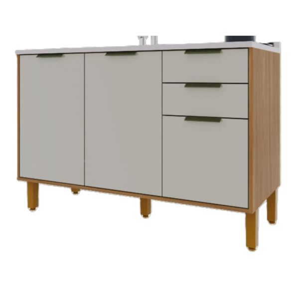 Balcão de Cozinha para Pia 120 cm 3 Portas 2 Gavetas sem Tampo Indekes Paris | Freijo/Off White