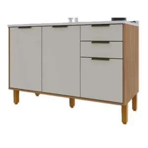 Balcão de Cozinha para Pia 120 cm 3 Portas 2 Gavetas sem Tampo Indekes Paris | Freijo/Off White
