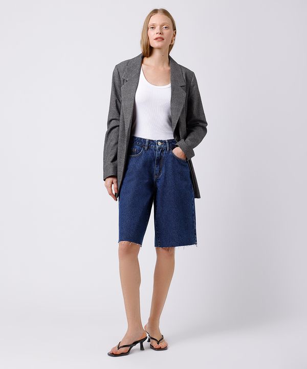 bermuda reta feminina jeans cintura alta mindset azul 42