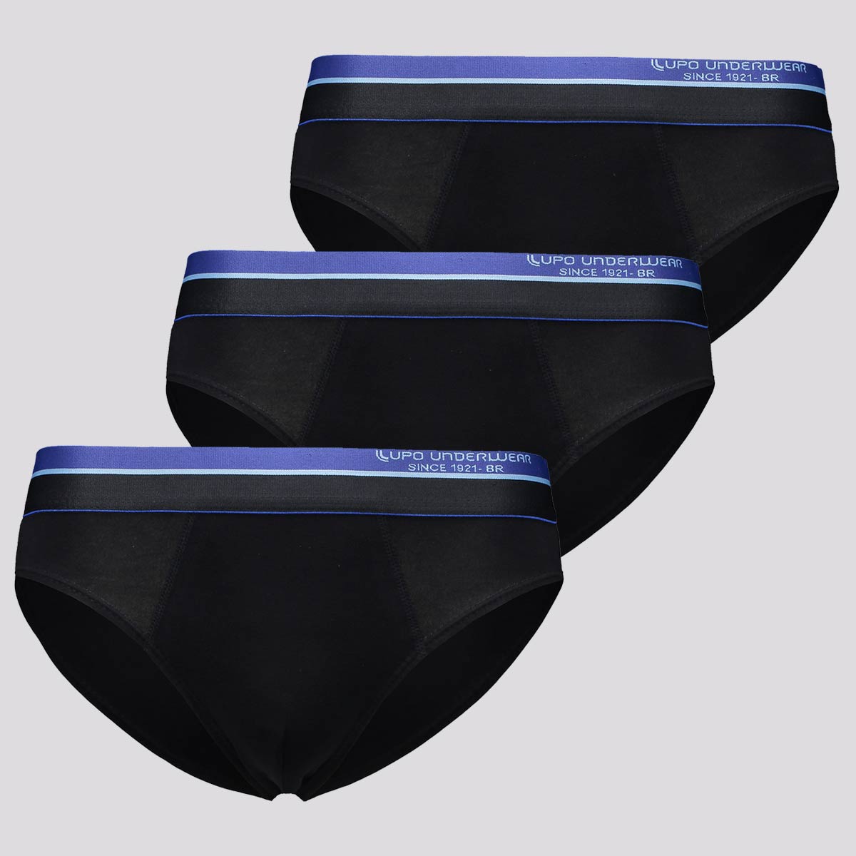 Kit de 3 Cuecas Lupo Slip Slim Cotton Preta
