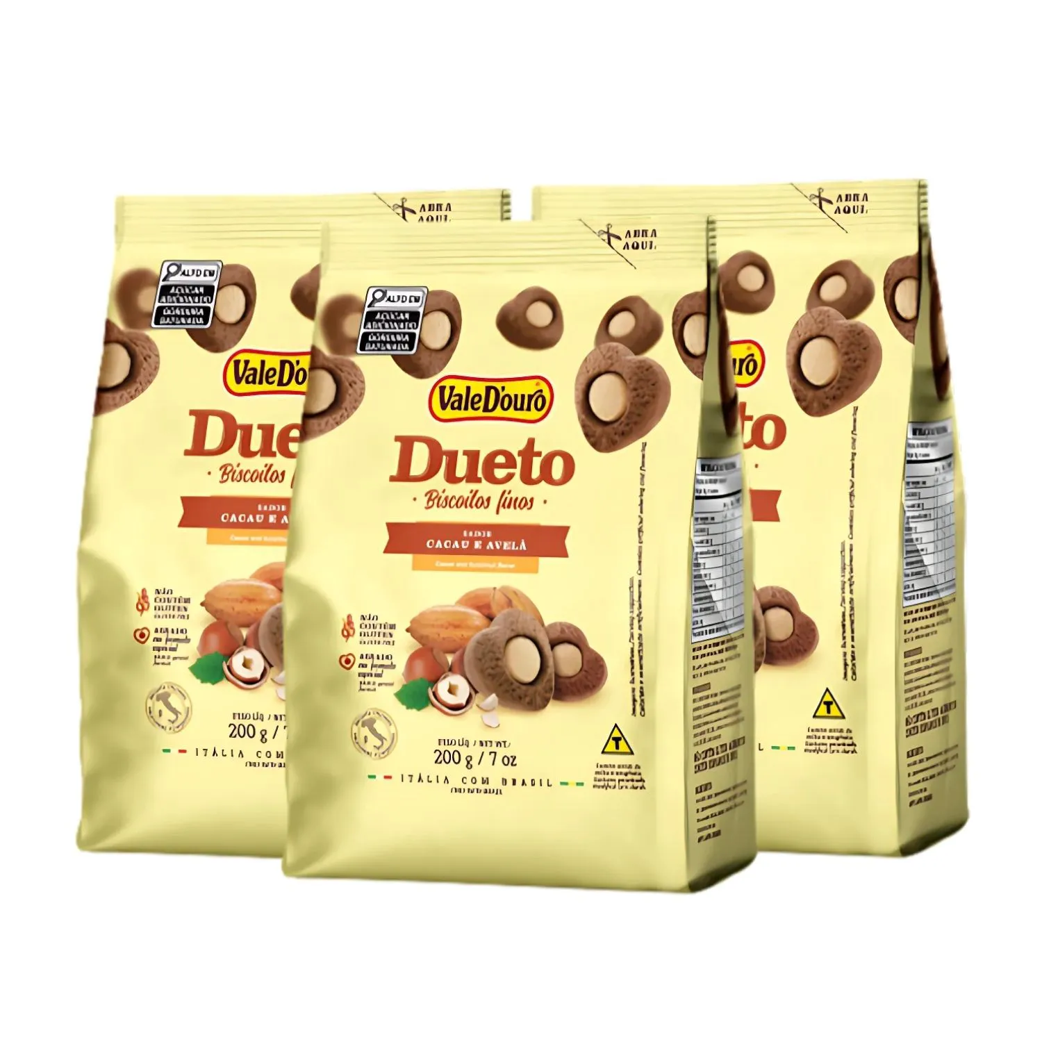 Kit Biscoito Dueto Cacau E Avelã Sem Glúten - Vale D'Ouro 3 Unidades 200g