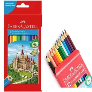 Kit 10 Lápis De Cor 12 Cores Faber Castell Ecolápis Sextavado Volta As Aulas