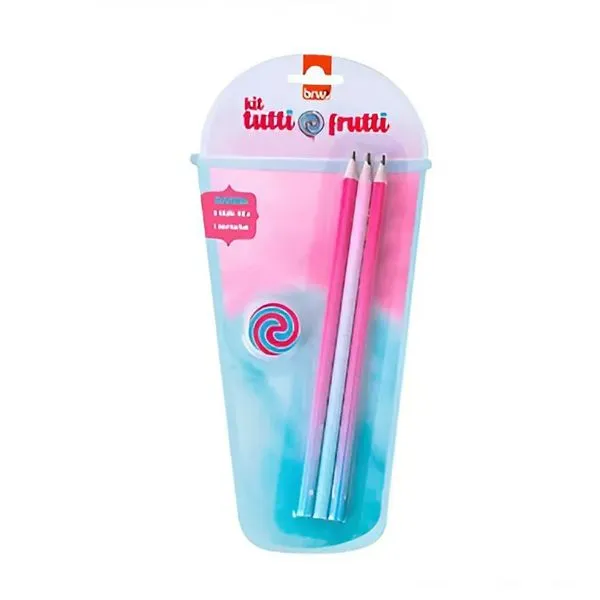 Kit Escolar Tutti Frutti BRW 3 Lápis HB 1 Borracha (MP)