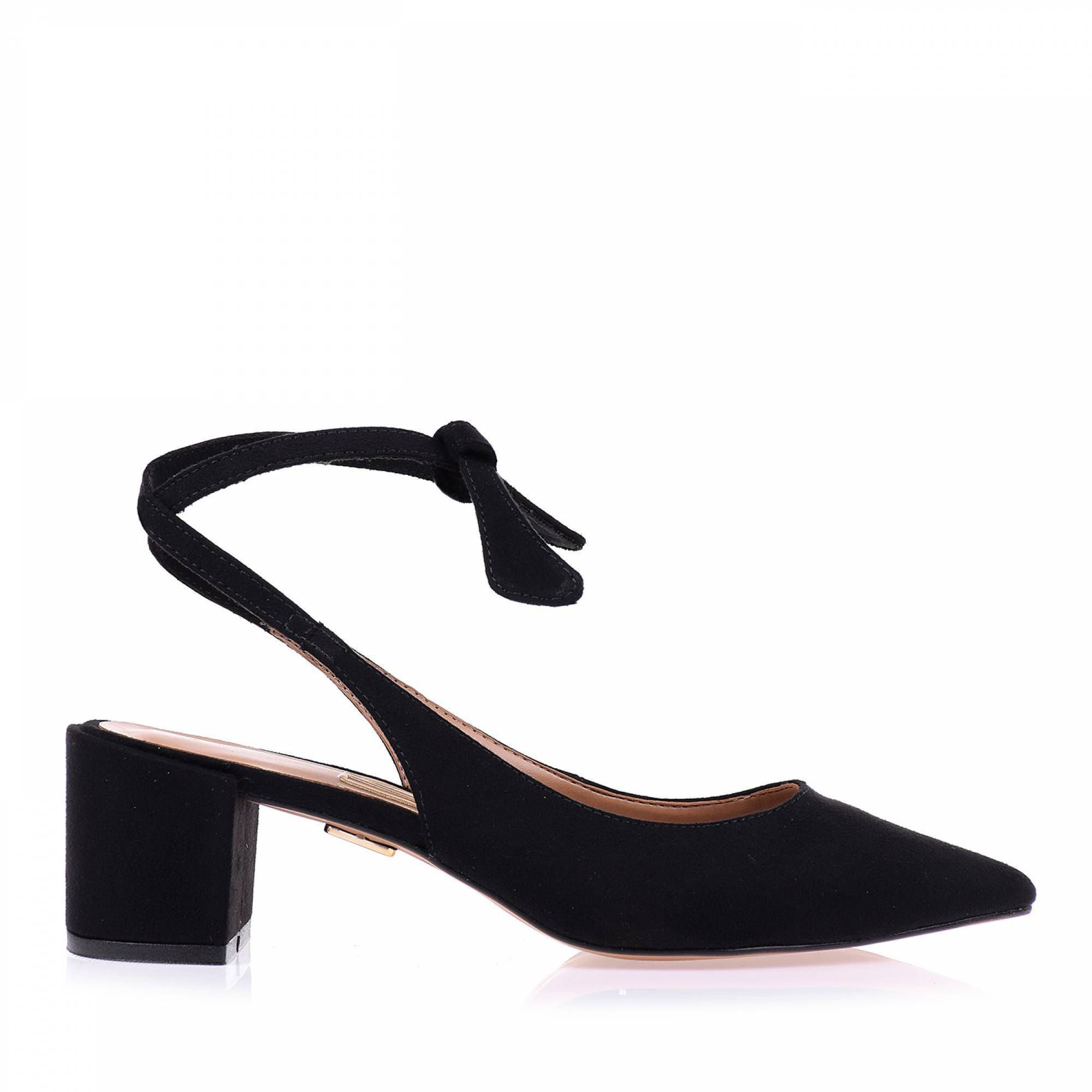 Slingback Salto Médio Camurça Preto