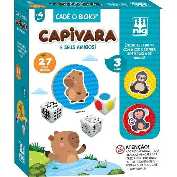 Brinquedo Educativo Cadê o Bicho Capivara com 27 Peças em Madeira Reciclada e 3 Dados Nig Brinquedos Brinquedo Educativo Cadê o Bicho Capivara 27 Peças Madeira Reciclada Nig