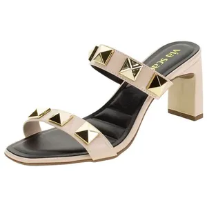 Tamanco Feminino Salto Grosso Via Scarpa - 142114864 BEGE/PRETO 36