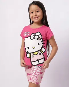 Conjunto Infantil Curto Estampado Hello Kitty com Glitter Rosa 10