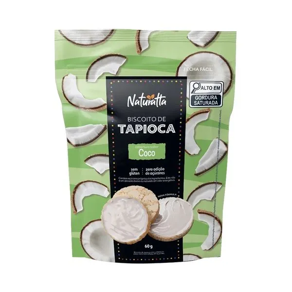 Biscoito de Tapioca Naturatta Zero Açúcar Cobertura Sabor Coco 60g