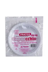 Prato Descartável Coposcchio Nº18 com 10 Unidades Branco