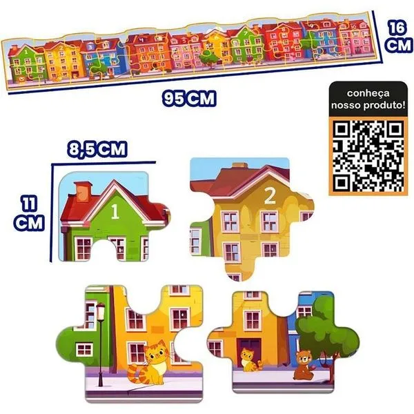 Quebra-cabeça Cartonado Educativo Longo 24 Peças 95x16cm Casinha dos Animais Homeplay Quebra-cabeça Cartonado Educativo Longo 24 Peças 95x16cm Homeplay