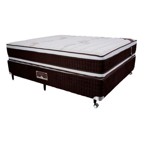 Cama Box Viúva Castor Selle P Double com Revestimento em Tecido Suede + Colchão com Molejo Tecnopedic, Euro Pillow 34x128x198cm Marrom e Bege