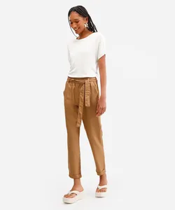 calça clochard feminina de viscose bege 48