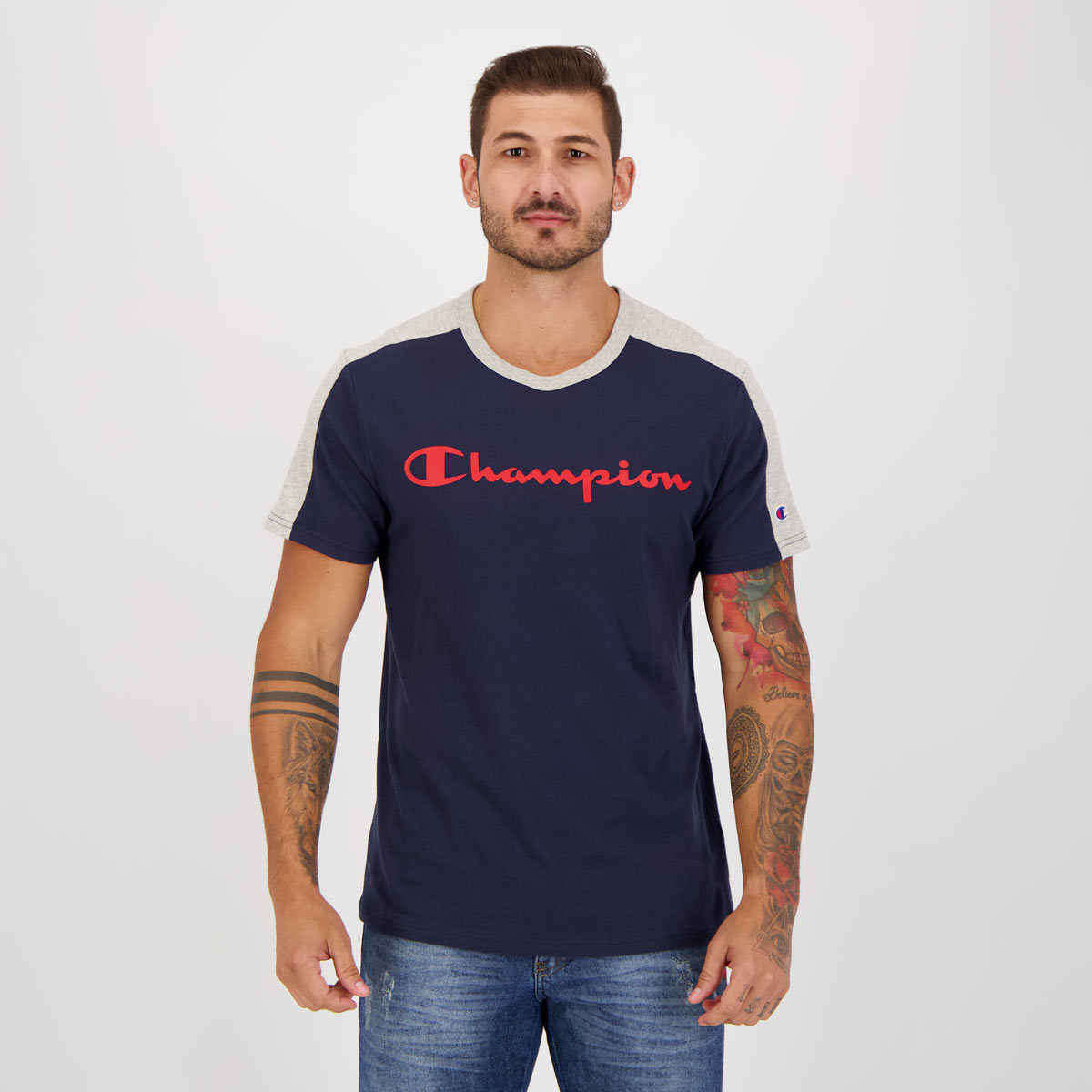 Camiseta Champion Colorblock Marinho e Cinza