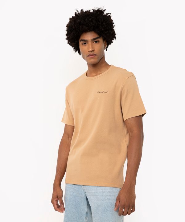 camiseta de algodão canelada manga curta bege médio G