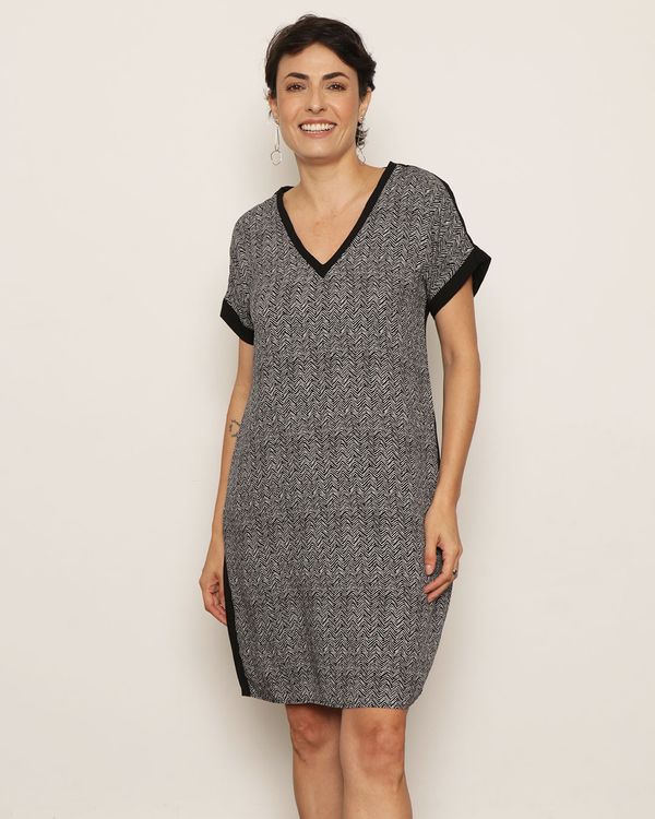 Vestido Feminino Curto Berry & Co. Viscose Estampa Geométrica Preta P