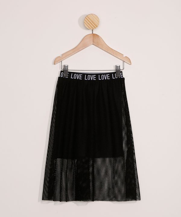 Saia Infantil de Tule Midi com Elástico "Love" Preta 6