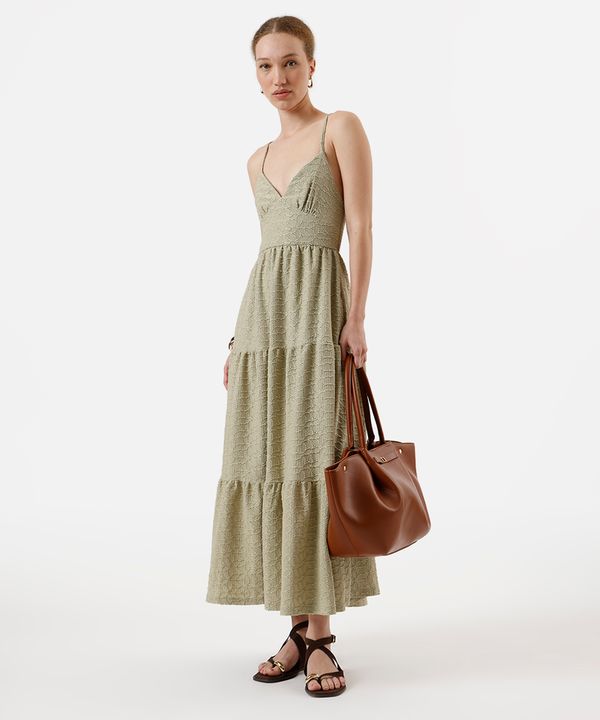 vestido midi alça fina feminino de laise com recortes verde G