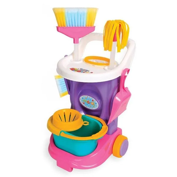 Carrinho de Limpeza Infantil Brinquedo Educativo com Acessórios Rosa Maral Carrinho de Limpeza Infantil Educativo Cleaning Trolley Rosa Maral
