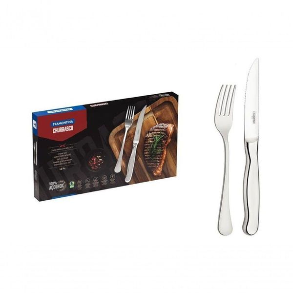Jogo Churrasco Zurique Inox Facas Jumbo Serrilhado 12Pçs