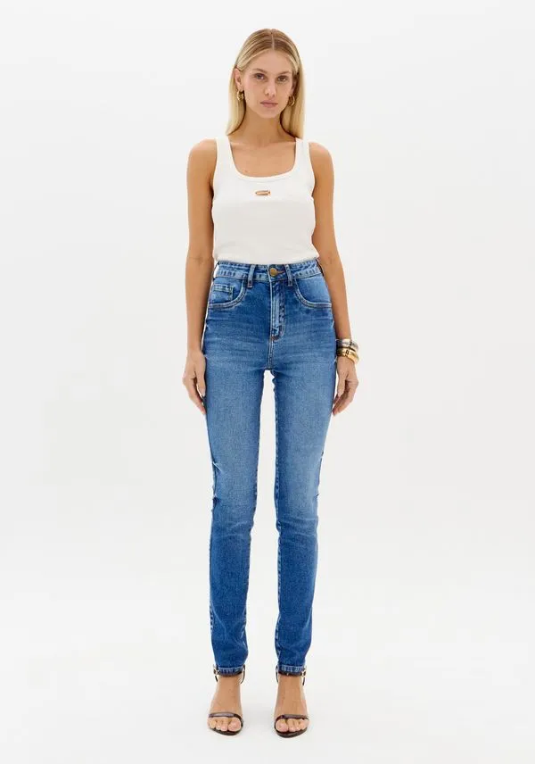 Calça Skinny Jeans Com Elastano Azul 32