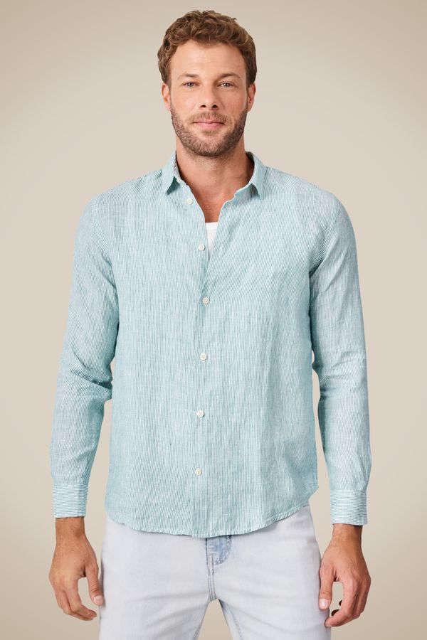Camisa Linho Listras Classicas Verde Bandeira - M