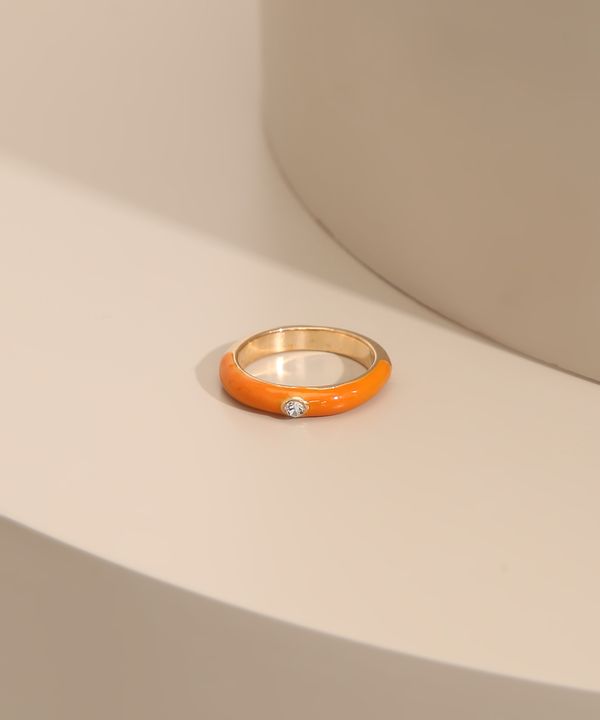 Anel com Resina e Strass Laranja M