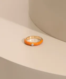 Anel com Resina e Strass Laranja M