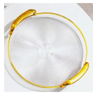Bandeja Organizadora Decorativa Multiuso Servir Nórdica Com Alça Detalhe Em Dourado Decoração Mesa Transparente