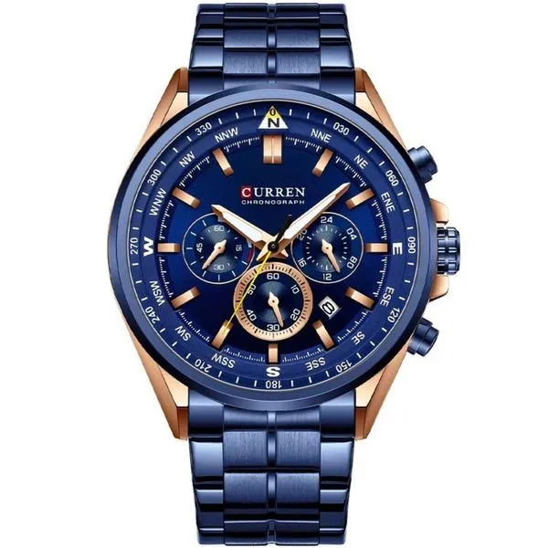 Relógio De Pulso Masculino Aço Inoxidável De Quartzo Casual Esportivo Azul