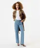 calça feminina jeans wide leg slim cintura média listrada azul 46