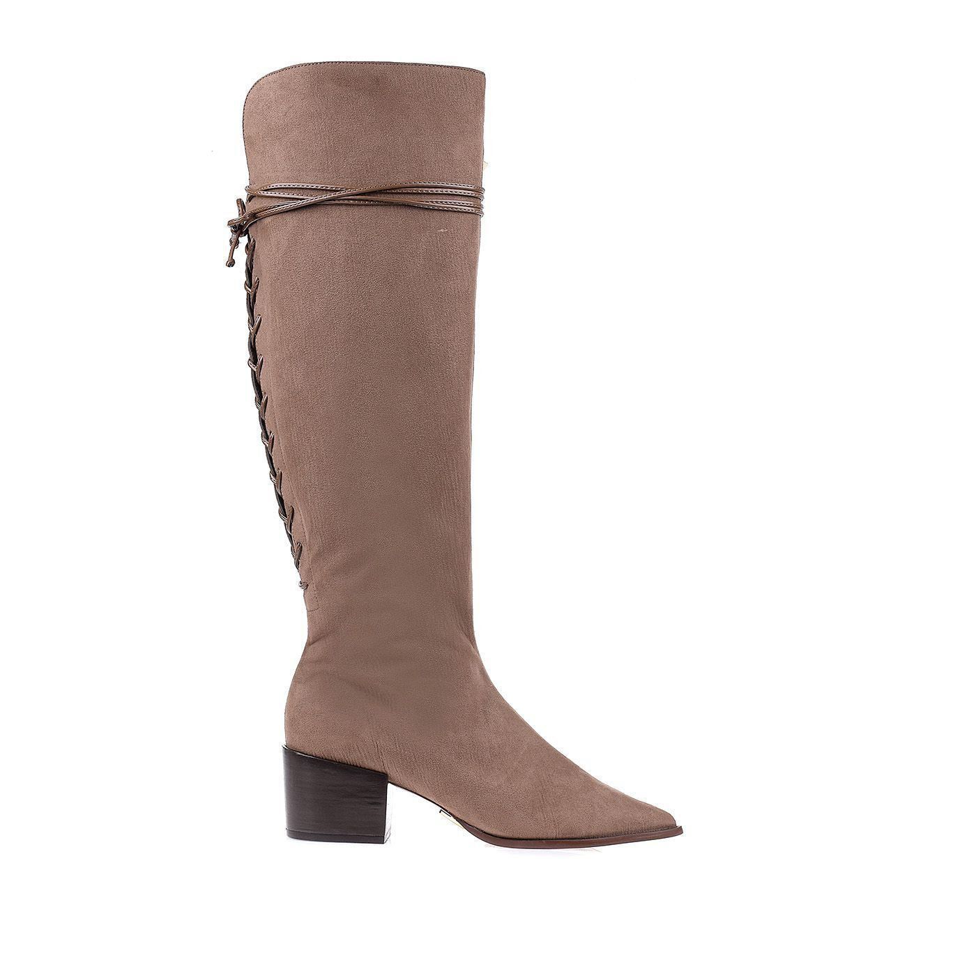 Bota Salto Médio Suede Castor