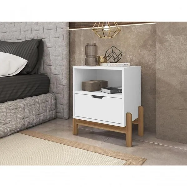 Mesa De Cabeceira C- Nicho E Gaveteiro Porta Itens Aurora Branco